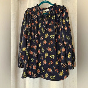 Status by Chenault Long Sleeve Blue Floral Ruffle Blouse.‎ Size 1X.